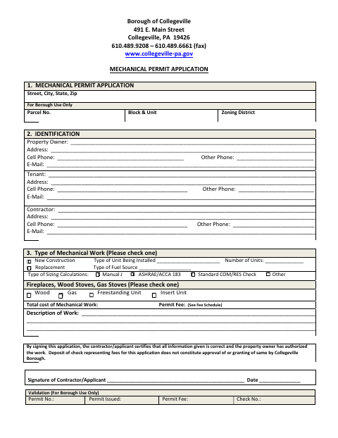 First page of the Mechanical Permit Application