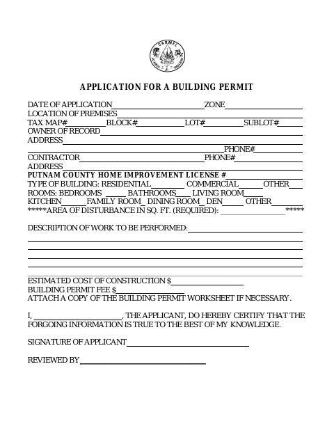First page of the Application for a Building Permit