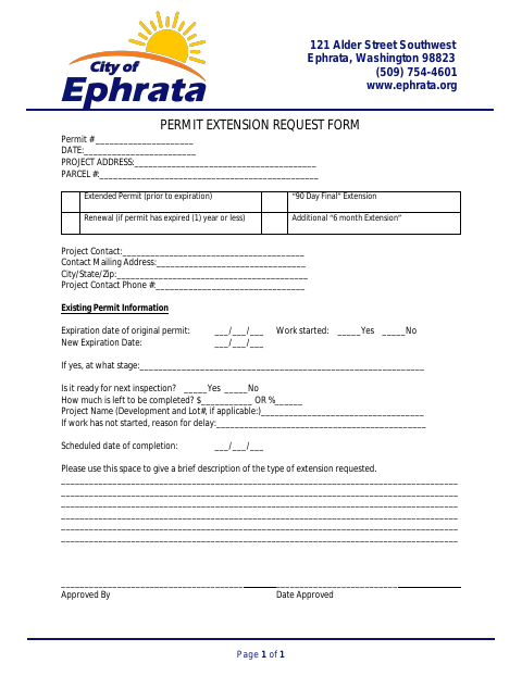 First page of the Permit Extension Request Form