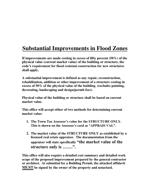 First page of the Substantial Improvements in Flood Zones Affidavit