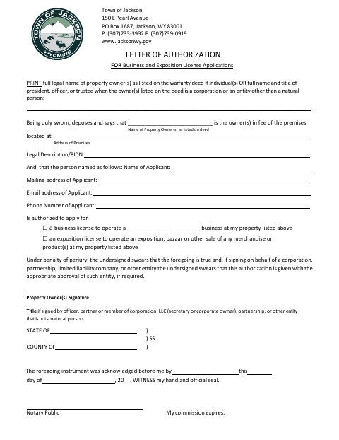 First page of the Business and Exposition License Letter of Authorization