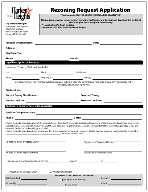 First page of the Rezoning Request Application