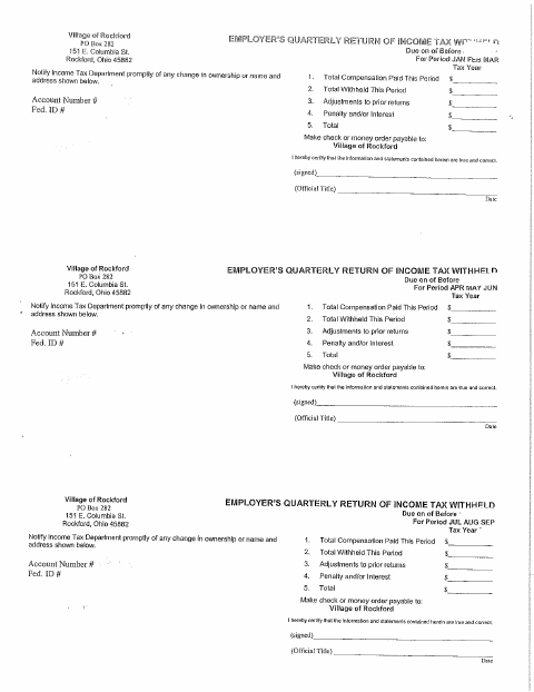 First page of the Employer's Quarterly Return of Income Tax Withheld