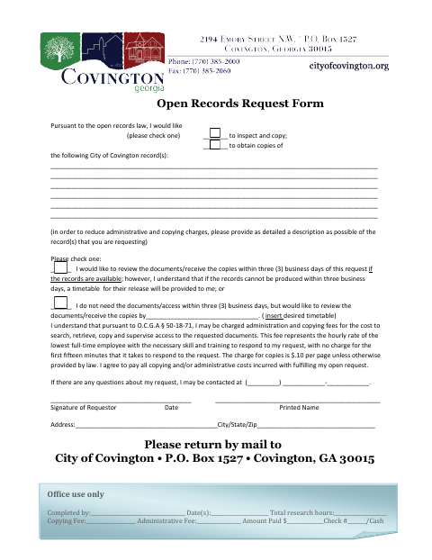 First page of the Open Records Request Form