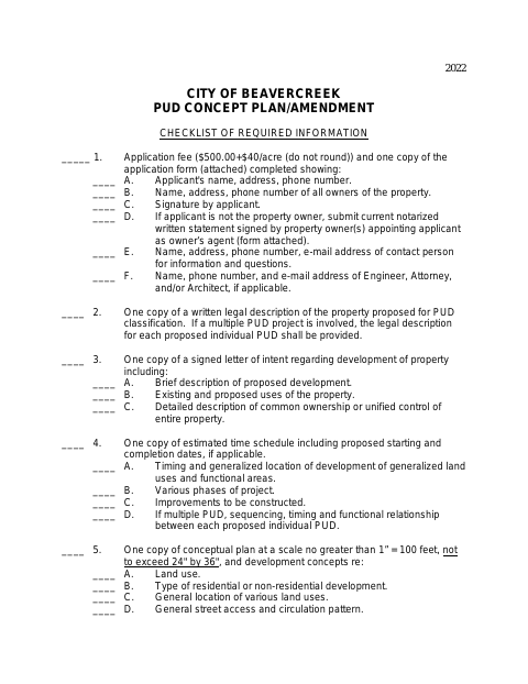 First page of the PUD Rezoning or Amendment Application