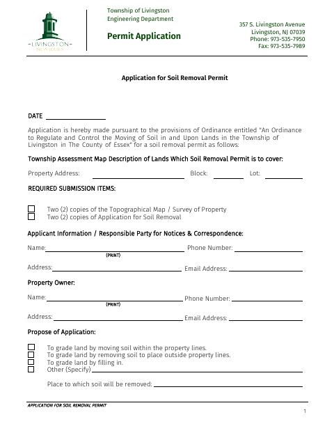 First page of the Application for Soil Removal Permit