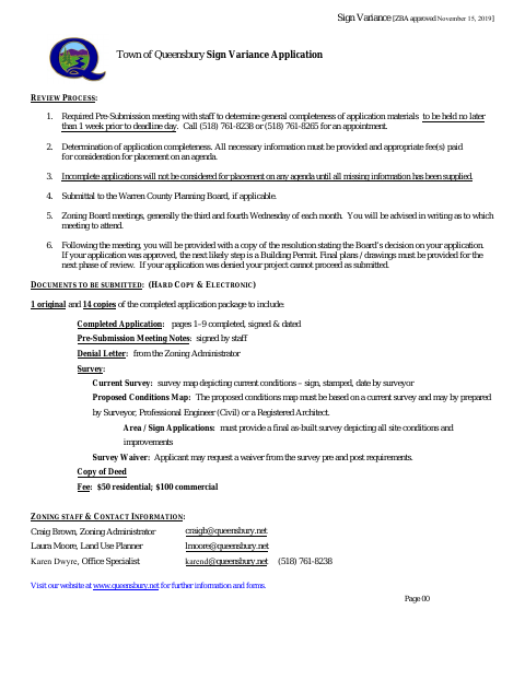 First page of the Sign Variance Application
