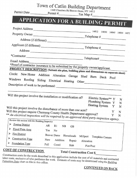 First page of the Building Permit Application