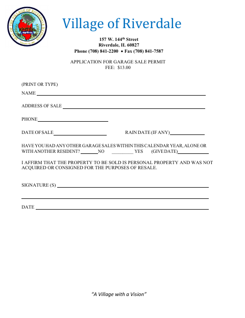 First page of the Garage Sale Permit Application