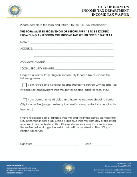 First page of the Income Tax Waiver