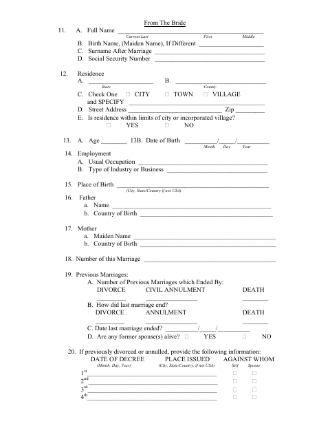 First page of the Bride Marriage Application