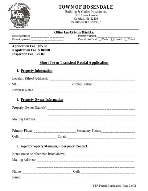 First page of the Short Term Transient Rental Application