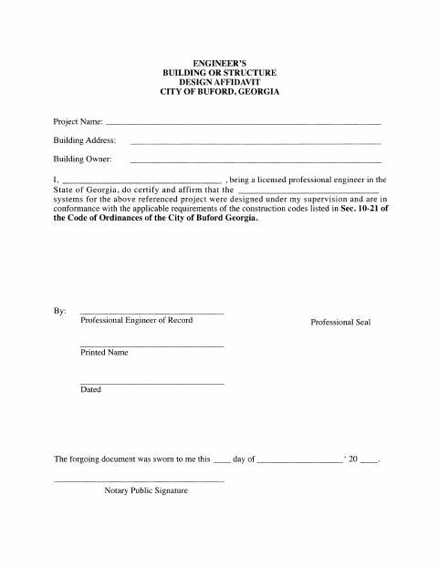 First page of the Engineer’s Building or Structure Design Affidavit