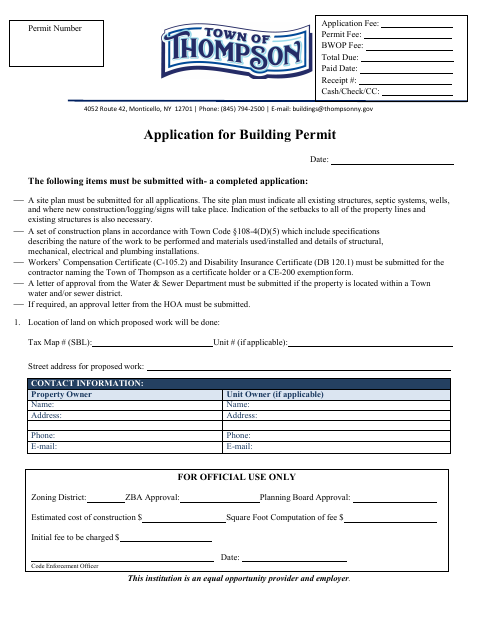 First page of the Building Permit Application