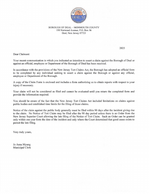 First page of the Notice of Tort Claim Form