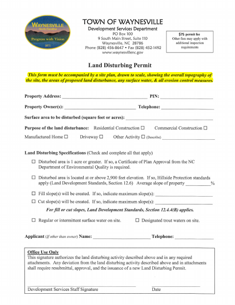 First page of the Land Disturbing Permit