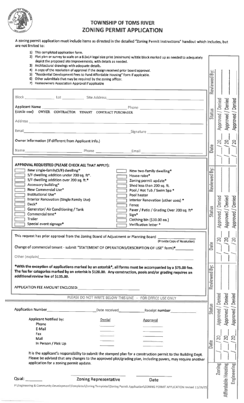 First page of the Zoning Permit Application