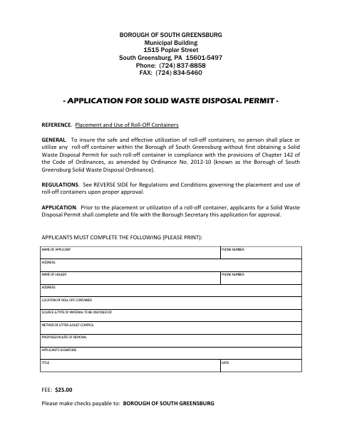 First page of the Application for Solid Waste Disposal Permit