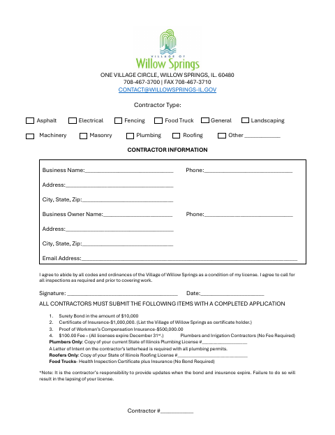 First page of the Contractor Registration