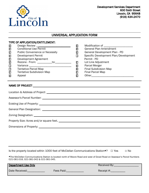 First page of the Universal Application Form