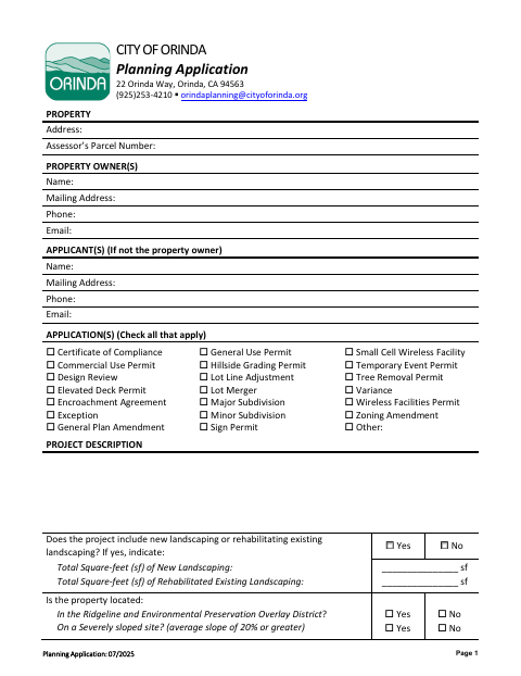 First page of the Hillside Grading Permit