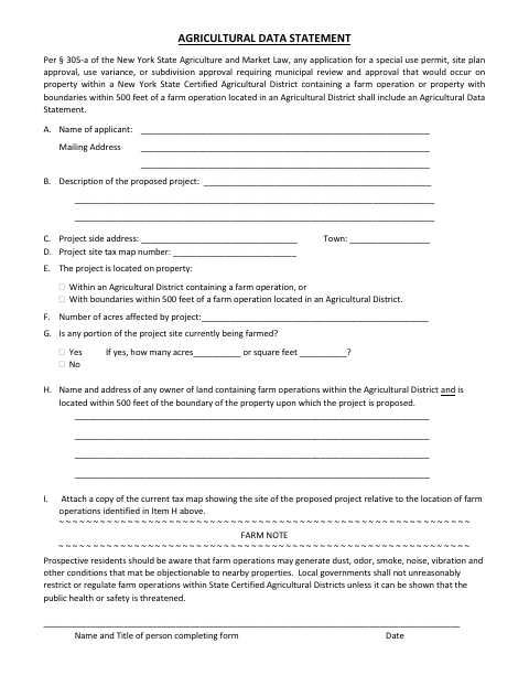 First page of the Agricultural Data Statement