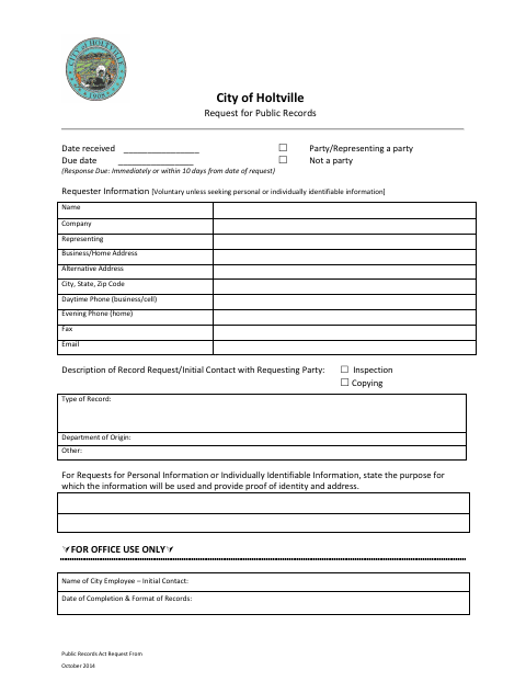 First page of the Public Records Request Form
