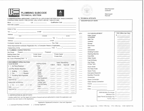 First page of the Plumbing Permit Application