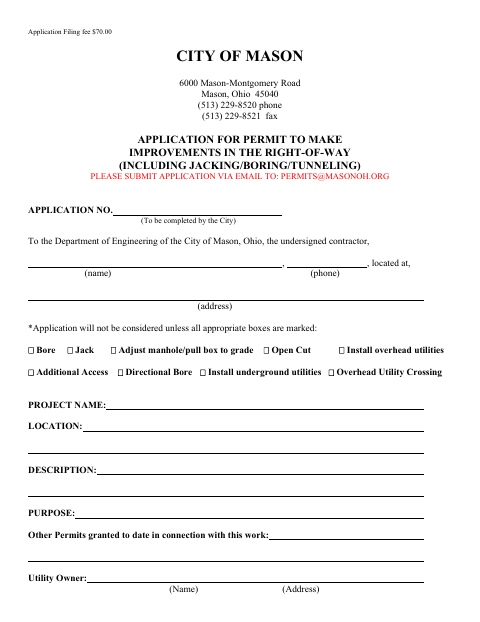 First page of the Right-of-Way Application