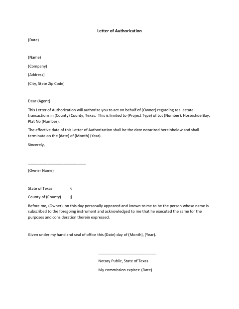 First page of the Real Estate Letter of Authorization
