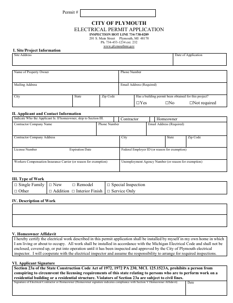 First page of the Electrical Permit Application