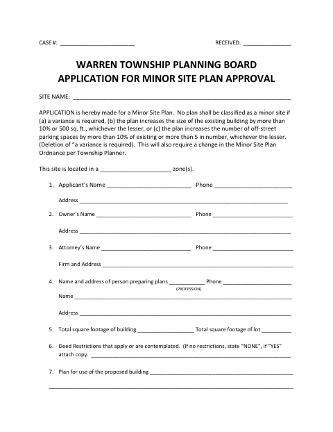 First page of the Minor Site Plan Approval