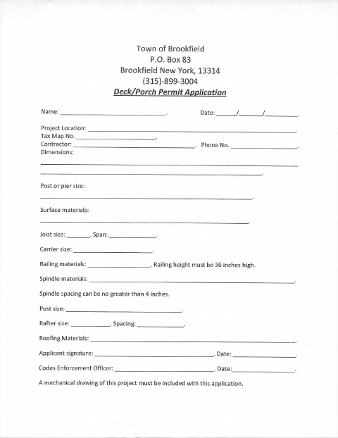 First page of the Deck/Porch Permit Application