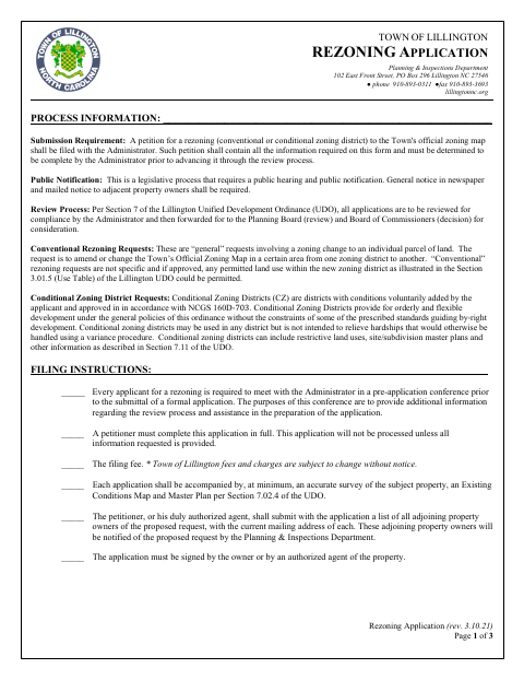 First page of the Rezoning Application