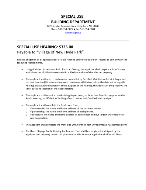 First page of the Special Use Permit Application