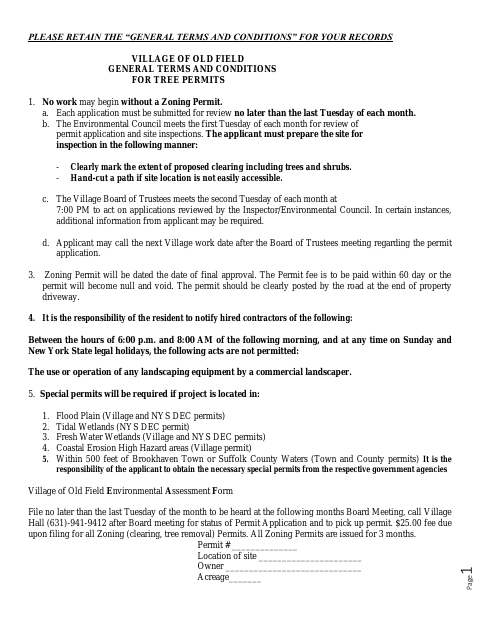 First page of the Tree Zoning Permit and Environmental Assessment Application