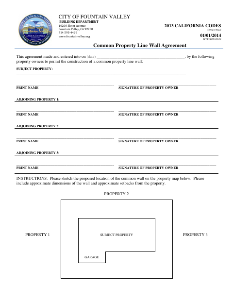 First page of the Common Property Line Wall Agreement