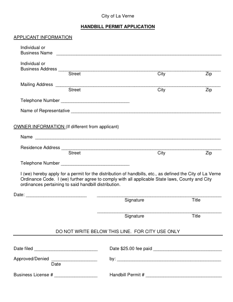 First page of the Handbill Permit Application