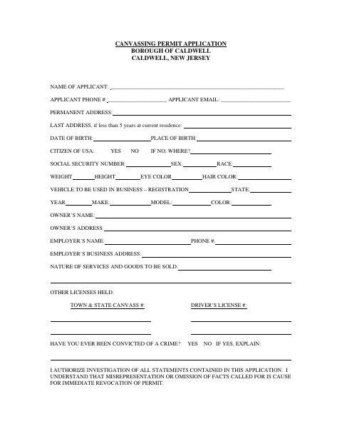 First page of the Canvassing Permit Application