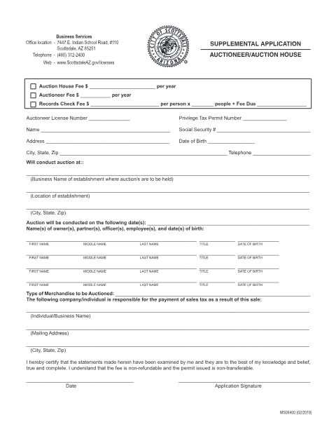 First page of the Auctioneer/Auction House Application