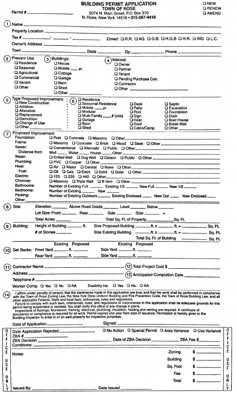 First page of the Building Permit Application
