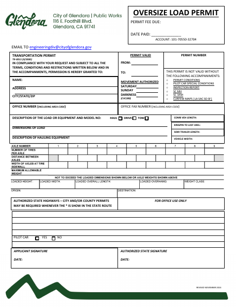 First page of the Oversize Load Permit