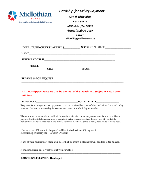 First page of the Hardship Utility Payment Form