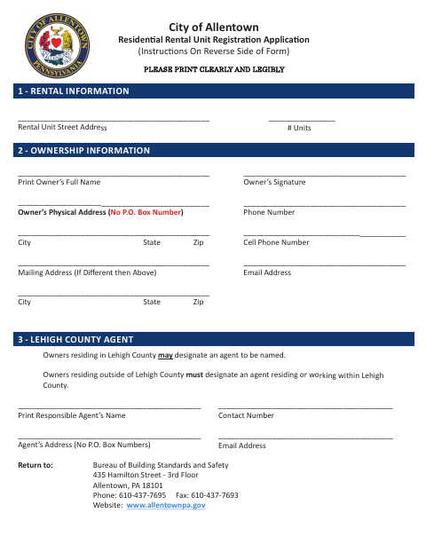 First page of the Residential Rental Unit Registration Application