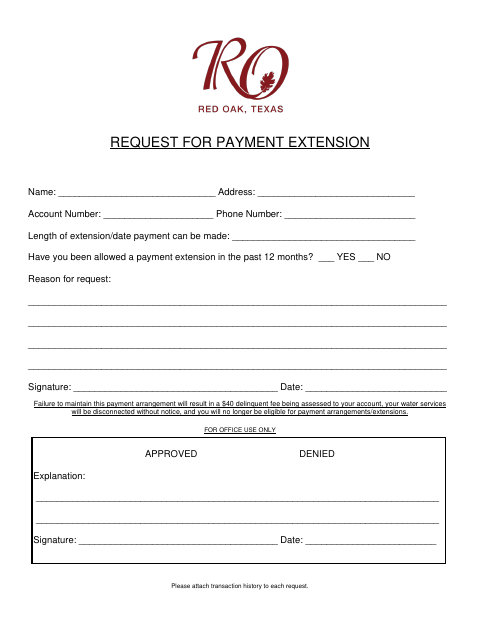 First page of the Request for Payment Extension