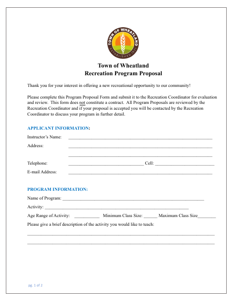 First page of the Program Proposal Form