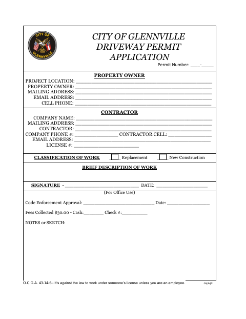 First page of the Driveway Permit Application