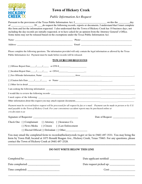 First page of the Public Information Act Request