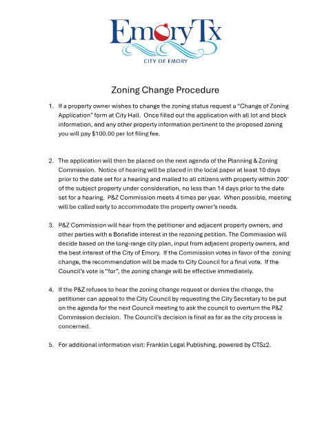 First page of the Zoning Change Procedure and Application