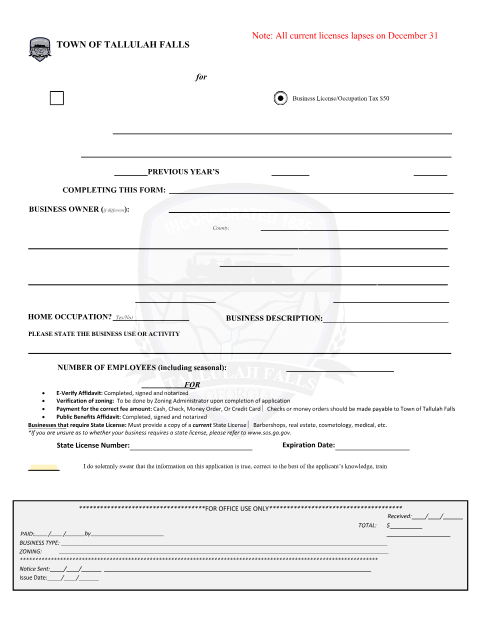 First page of the Business License Citizenship Affidavit